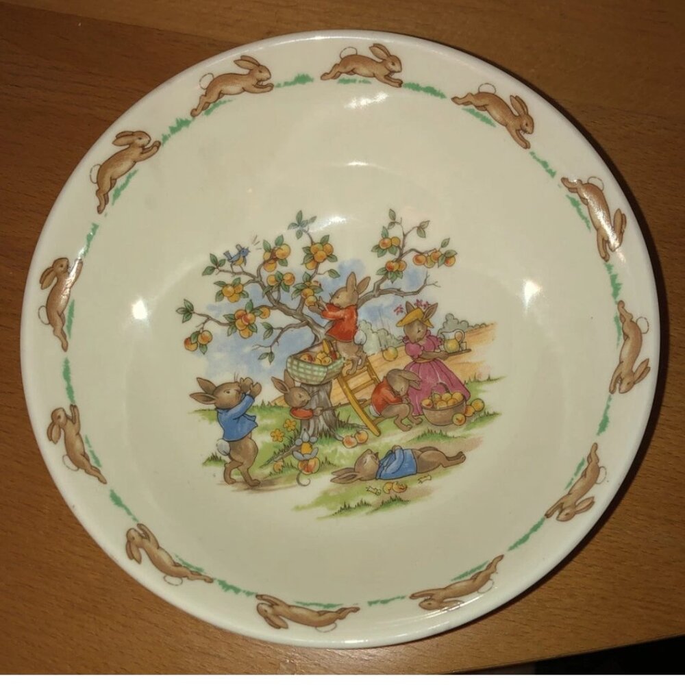 Royal Doulton Bunnykins Apple Picking Bowl Vintage Cottagecore China